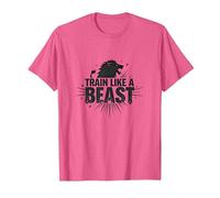 Train Like a Beast : Fierce Lion Motivation T-Shirt, Homme, Rose Chiné, S