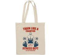Train Like A Champion Net Level Fitness Dept Eat Sleep Train Repeat Deadlift Graphic Sac fourre-tout en coton naturel Blanc