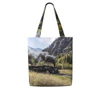 Train locomotive à vapeur imprimé mignon，Sacs d'épicerie réutilisables, sacs fourre-tout de grande capacité, sac à bandoulière en toile