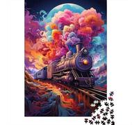 Train Lune Nuages Puzzle, 1000 Pièces Jeu D'intérieur Adulte | 38x26cm Carton, Exercice Mental, Finition Surface Lisse, Amateurs De Puzzles, Réduction Du Stress