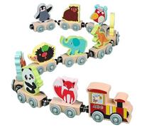 Train magnétique 11pcs, trains magnétiques en bois Natrual, trains d'animaux Montessori Toys, jouets d'apprentissage préscolaire, jolis cadeaux éducatifs de dessins animés pour les enfants, style 2