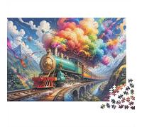 Train Montagne Nuages 1000pcs Mini Puzzle pour Famille Difficile | 38x26cm Carton Décor Salon Structure Durable Cadeau Anniversaire Soulagement Anxiété