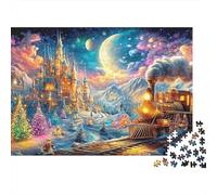 Train près de Magical Winter Castle Puzzle De 1000 Pièces Train capricieux Défi De Jeu d'esprit pour Toutes Les Âges 38x26cm/1000pcs