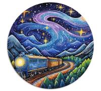 Train Puzzle 1000 Pièces Nature Ronde Puzzle Jeu D'Intelligence Décoration Murale pour Famille Exigeante, À Faire Soi-même, Décoration Murale, Cadeaux 1000pcs (67.5x67.5cm)