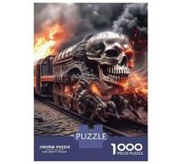Train Puzzle À 1000 Morceaux Papier Épais Crâne Train Vapeur Flames Railway Puzzle Familial Passionnés Casse-tête Parents-Enfants Compatible Plateau Loisirs Maison 70x50cm/1000pcs