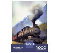 Train Puzzle À 1000 Morceaux Papier Épais Noir Train à Vapeur Chemin de Fer Chemin de Fer fumée Puzzle Familial Passionnés Casse-tête Parents-Enfants Compatible Plateau Loisirs Maison 38x26cm/1000pcs