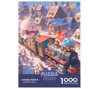 Train Puzzle À 1000 Morceaux Papier Épais Train à Vapeur à Snowy Town Sunset Puzzle Familial Passionnés De Casse-tête Compatible Plateau Activité Lien Familial 52x38cm/1000pcs