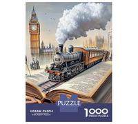 Train Puzzle À 1000 Morceaux Papier Épais Train à Vapeur Big Ben Open Book Puzzle Familial Parents-Enfants Heures Divertissement Garanties Compatible Plateau Loisirs 70x50cm/1000pcs