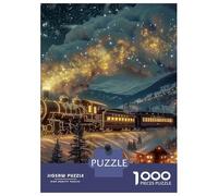 Train Puzzle À 1000 Morceaux Papier Épais Train à Vapeur Starry Sky Town Puzzle Familial Passionnés Casse-tête Compatible Plateau Heures Divertissement Garanties 52x38cm/1000pcs