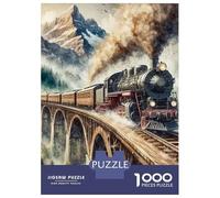 Train Puzzle À 1000 Morceaux Papier Épais Train à Vapeur Stone Bridge Mountain Valley Puzzle Familial Passionnés Casse-tête Parents-Enfants Compatible Plateau Loisirs Maison 38x26cm/1000pcs