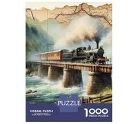 Train Puzzle À 1000 Morceaux Papier Épais Train à Vapeur sur Bridge River Puzzle Familial Passionnés De Casse-tête Compatible Plateau Activité Lien Familial 52x38cm/1000pcs