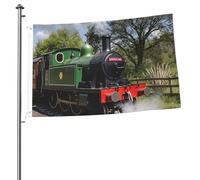 Train qui descend le long des mâts de drapeau de jardin personnalisés, drapeaux de 90 cm x 60 cm avec œillets