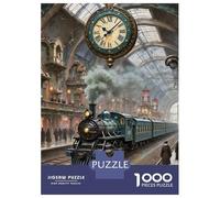 Train Set De 1000 Pièces Papier Recyclé Horloge de Train Steampunk Intérieur Industriel Puzzle Adulte Facile À Ranger Loisirs À La Maison Casse-tête Engageant Activité Lien Familial 38x26cm/1000pcs