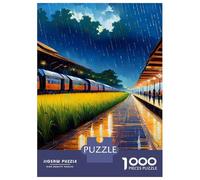 Train Set De 1000 Pièces Papier Recyclé Train à Vapeur à Rainy Station Night Puzzle Adulte Facile À Ranger Activité Lien Familial Casse-tête Engageant Heures Divertissement 38x26cm/1000pcs