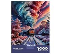 Train Set De 1000 Pièces Papier Recyclé Train à Vapeur Rainbow Nebula Railway Track Puzzle Adulte Facile Ranger Loisirs Maison Casse-tête Engageant Heures Divertissement 52x38cm/1000pcs