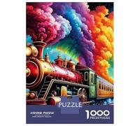 Train Set De 1000 Pièces Papier Recyclé Train à Vapeur Rainbow Smoke Vibrant Puzzle Adulte Facile À Ranger Heures Divertissement Casse-tête Engageant Activité Lien Familial 52x38cm/1000pcs