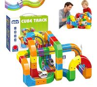 Train Track Fusion Set, 51/81/123 Piece Track Fusion Train with Mix-and-Match Cubes, DIY Race Car Tracks Building Kits, Click Rail Electric Train Set (123Pcs)