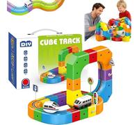 Train Track Fusion Set, 51/81/123 Piece Track Fusion Train with Mix-and-Match Cubes, DIY Race Car Tracks Building Kits, Click Rail Electric Train Set (51Pcs)