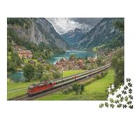 Train traversant Un Village dans Les Alpes suissesPuzzles pour Adultes 70x50cm/1000pcs,Jeux De Défi