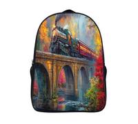 Train vintage à vapeur Sacs À Dos,imprim É 3D Cartable Pont de pierre ancien Sac Mode Pour Maternelle Ou Primaire 16 inch