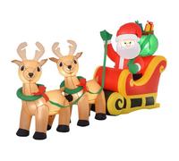 Traîneau à rennes avec père Noël gonflable HOMCOM Polyester 240x57x112cm Rouge, Vert, Jaune, Marron
