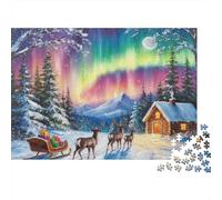 traîneau d'Aurore avec des Rennes Puzzle en Bois Imperméable DIY Puzzles De 1000 Pièces pour Adultes Cadeaux Amusant De Décoration pour La Maison
