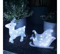 Traîneau de renne acrylique 80 LED Éclairage extérieur de Noël