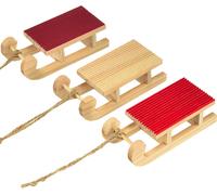 Traîneau en bois miniature Rouge-Nature 4x8,5 cm Set de 6 - Décoration de table de Noël Pendentif cadeau Couronne de l'Avent