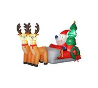 Outsunny Père Noël Gonflable de 2,1 m sur traîneau avec Deux Rennes, décoration de Noël Gonflable avec lumières LED intégrées pour Jardin, décoration intérieure et extérieure
