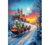 Traîneau tiré par des chevaux dans un village de Noël 1000 Pièces Puzzle Adulte En Carton Sans Déformation Paysages et science-fiction Très Difficile Haute Difficulté Anti-Stress Décoration Murale Idé