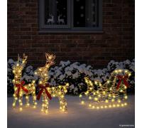 vidaXL Traîneau tiré par un renne – Décoration Noël blanc chaud 30×12×55cm LED résistant à l'eau