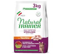 Trainer Nourriture naturelle stérilisée pour chat adulte, nourriture sèche avec dinde et fibre de pois, 3 kg