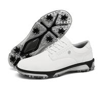 Trainers de Golf Professionnels Hommes et Femmes Imperméables Cuir Pleine Fleur Soft Spike Design Bas Bout Rond Style Oxford Classique Chaussures Premium Toutes Saisons,Blanc,43 EU