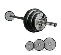 TrainHard Kit d'haltères de 20 kg avec barres à ressort et 6 disques d'haltères, barres d'haltères longues de 140 cm, haltérophilie, entraînement de fitness, protection du cou, antidérapant et sol de