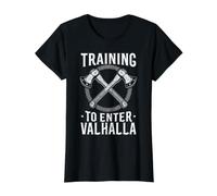 Training to Enter Valhalla Germane Viking T-Shirt Graphique avec Valeur, Femme, Noir, M