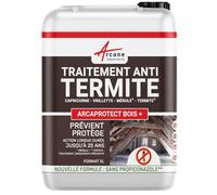 Traitement Anti Termite Bois sans Propiconazole Charpente Poutres 5 L | Protège des Termites en Préventif, sans Propiconazole, Incolore, Recouvrable Peinture, Lasure, Vernis - Arcane Industries