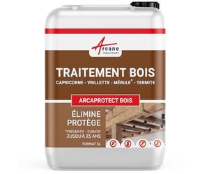 Traitement bois Insectes xylophène et champignons - Insectiside/Protection bois pour charpentes, poutres terrasses bois | ARCAPROTECT BOIS - 5 L - ARCANE INDUSTRIES
