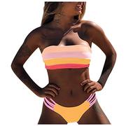 Traje De BañO Mujer 2 Piezas Bikini Triangulo Conjunto de Sujetador Color baño -up acolchado Traje Playa Mujeres Rayas Bikini Moda Mujer Verano 2026 (Pink, S)