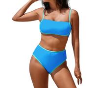 Trajes De BañO Mujer Parte Arriba Bikini Traje de baño Playa Un hombro Con almohadilla Para el pecho Para Mujer, Sin soporte, Color sólido, Conjuntos Mujer Verano Dos Piezas (Sky Blue, S)