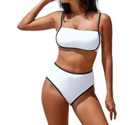 Trajes De BañO Mujer Parte Arriba Bikini Traje de baño Playa Un hombro Con almohadilla Para el pecho Para Mujer, Sin soporte, Color sólido, Conjuntos Mujer Verano Dos Piezas (White, M)