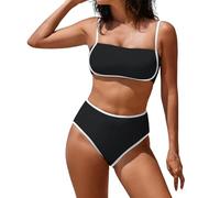 Trajes De BañO Mujer Parte Arriba Bikini Traje de baño Playa Un hombro Con almohadilla Para el pecho Para Mujer, Sin soporte, Color sólido, Conjuntos Mujer Verano Dos Piezas (Black, M)
