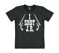 TRAKTOR T-Shirt J.R. Ewing - Dallas - T-Shirt Film culte - I Shot J.R. - T-Shirt à col Rond - Noir - T-Shirt Original de la Marque, Taille L