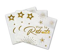 Tralala Fêtes® Lot de 16 Serviettes de Table « Vive la Retraite » - Serviettes Jetables en Papier pour Célébrer un Départ à la Retraite - Décoration Festive 33x33 cm dépliées (Blanc & Or)