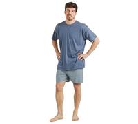 TRAMAS+ Pyjama d'été pour Homme 100% Coton, Ensemble T-Shirt à Manches Courtes et Short, Confortable et Cool - M, Cuadro Kike Azul