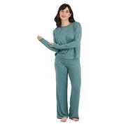 TRAMAS+ Pyjama Entre-Saison pour Femme, Pyjama Angorina pour Femme, Ensemble Pantalon et t-Shirt à Manches Longues pour Femme avec Ceinture Ajustable, Ensemble Chaud pour Femme- XL, Verde Francés