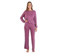 TRAMAS+ Pyjama Entre-Saison pour Femme, Pyjama Angorina pour Femme, Ensemble Pantalon et t-Shirt à Manches Longues pour Femme avec Ceinture Ajustable, Ensemble Chaud pour Femme- XL, Berenjena
