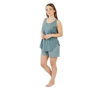 TRAMAS+ Pyjama Femme 100% Coton, Ensemble Court Débardeur & Short pour Femmes, Pyjama Léger Été & Printemps, Vêtements de Nuit Femme - XL, Tiara Verde