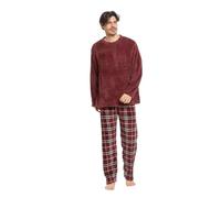 TRAMAS+ Pyjama Homme Hiver Coraline Manches Longues Polaire Pantalon Long - S, Cuadro Sauron Burdeos