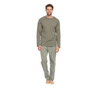 TRAMAS+ Pyjama Homme Hiver Coraline Manches Longues Polaire Pantalon Long - S, Rayures Albert Vert Chasse