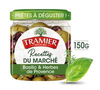TRAMIER - Olives aromatisées au Basilic et Herbes Fraîches, Saveur Méditerranéenne Inoubliable (Bocal 150g) - lot de 4 - Vendu par Lot